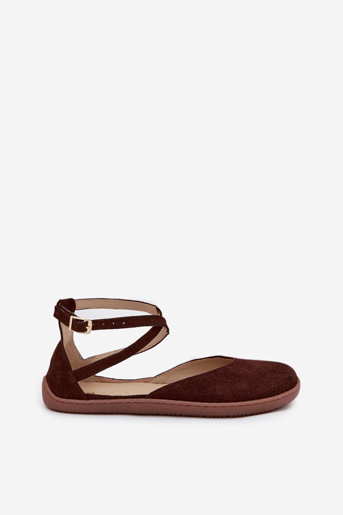 Замшеві балерини для жінок Barefoot з ремінцями Zazoo 191 шоколадні