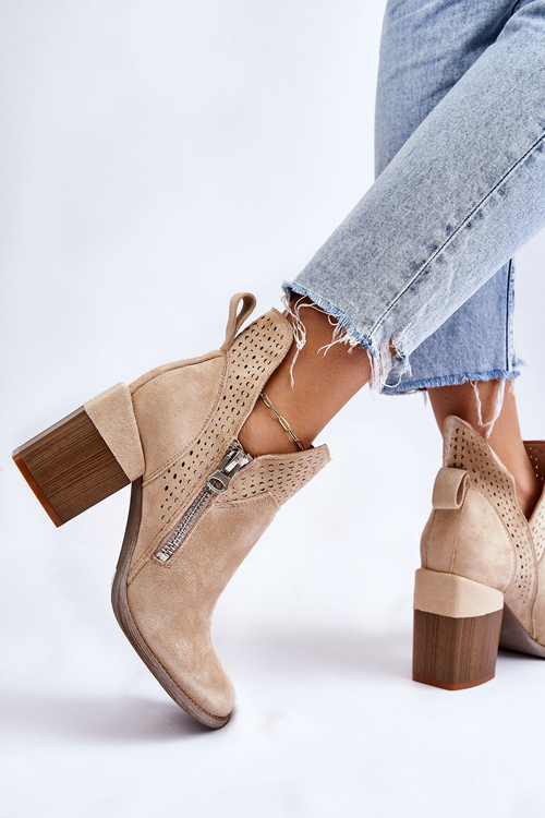 Замшеві Чоботи на масивних підборах Світло-бежевий Camden