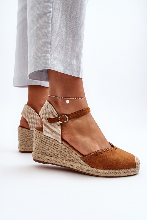 Замшеві босоніжки еспадрільї на танкетці та плетінці Camel Raylin