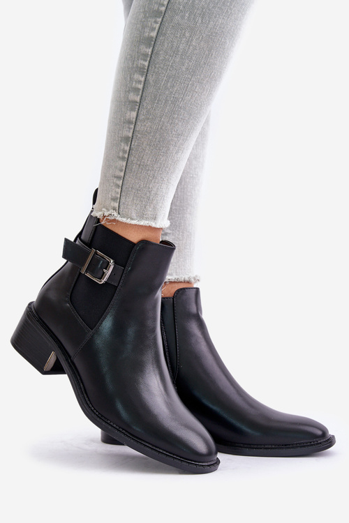 Жіночі ботильйони на низькому каблуці та золотистій пряжці Black Vomera
