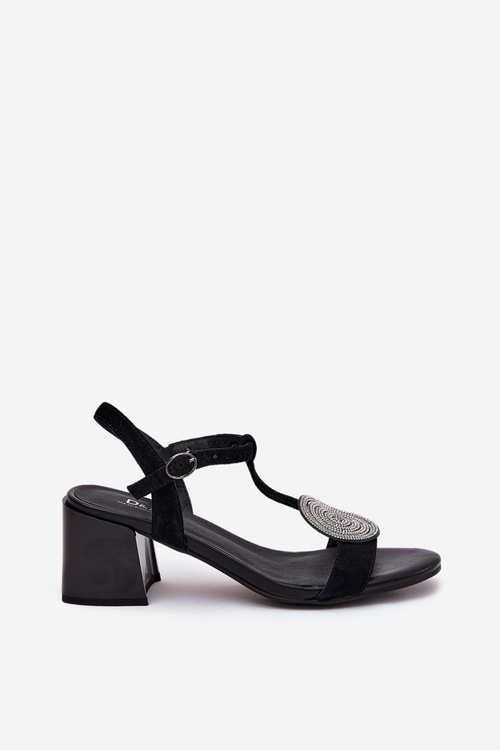 Шкіряні Сандалі На Каблуку З Декором D&A JC51-842 Чорні