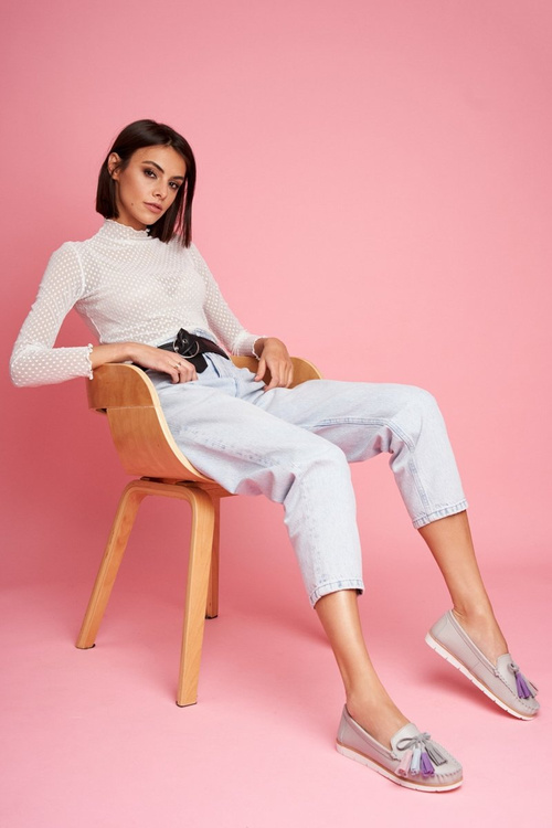 Жіночі шкіряні мокасини сірі Bebbo