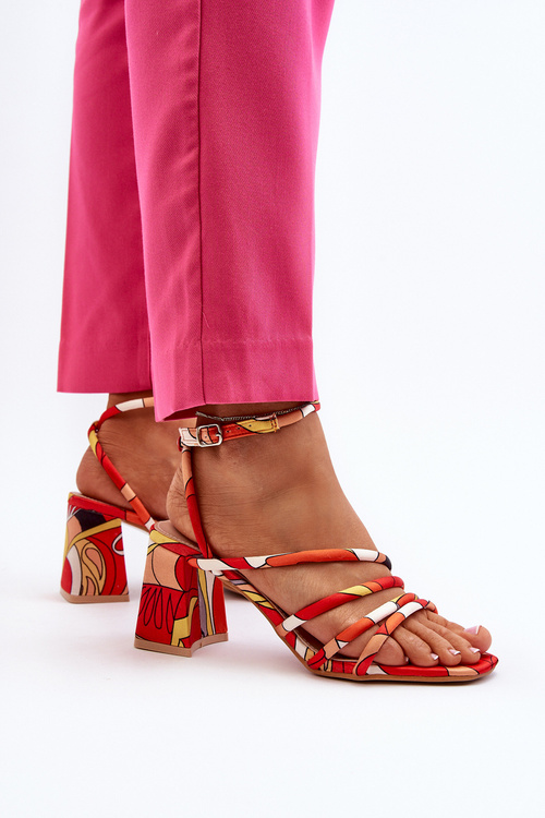 Помаранчеві босоніжки з малюнком і каблуком Jenglla