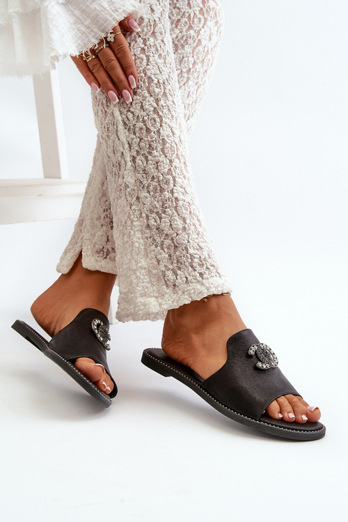 Елегантні жіночі блискучі тапочки з декором S.Barski KV27-050 Чорні