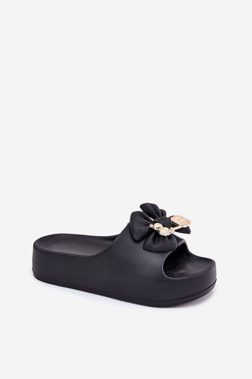 Жіночі Пінопластові Сандалі На Платформі З Бантиком І Брошкою Чорні Marlize