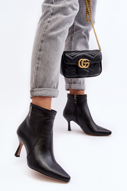 Чоботи жіночі шкіряні на шпильці Maciejka 06301-01 Чорні