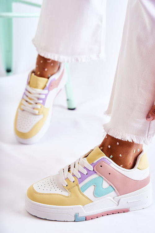 Жіночі спортивні шкіряні туфлі біло-жовті Francis