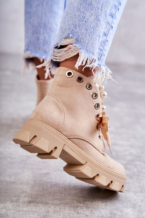 Замшеві Теплі Чоботи З Перлами Бежеві Роко