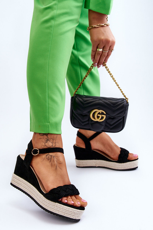 Класичні замшеві босоніжки на танкетці Black Denisse