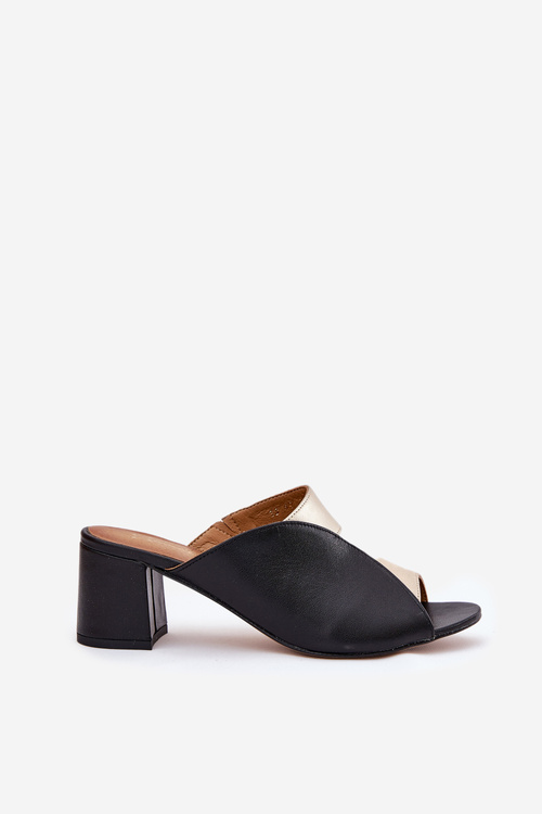 Шкіряні Жіночі Сандалі На Каблуках Maciejka Чорно-Золоті 06943-25