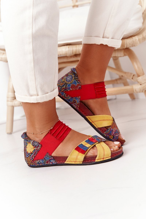 Шкіряні босоніжки зі шнурком Maciejka 03375 Червоно-жовті