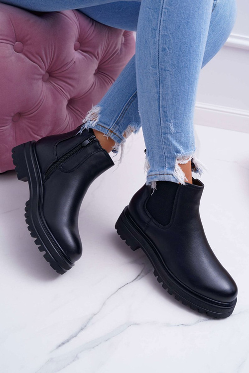 Чоботи жіночі на плоскій підошві Теплі чорні Оріон