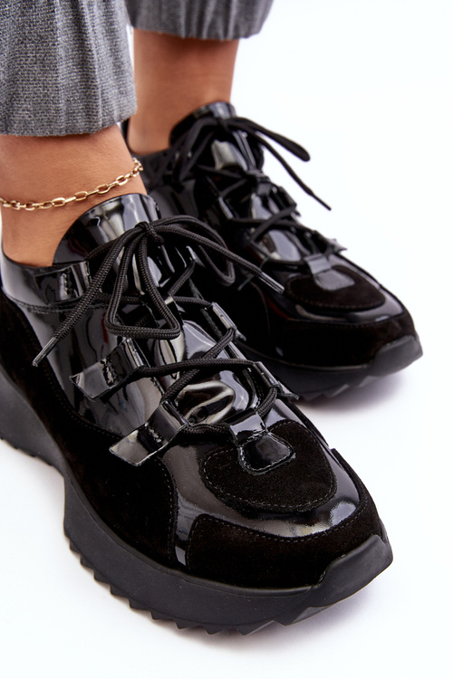 Жіноче шкіряне лаковане спортивне взуття M01/2 Zazoo Black