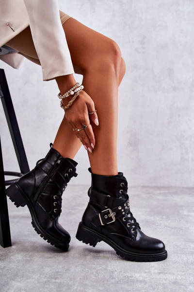 Шкіряні черевики з поясом і шпильками Чорні Lanelly