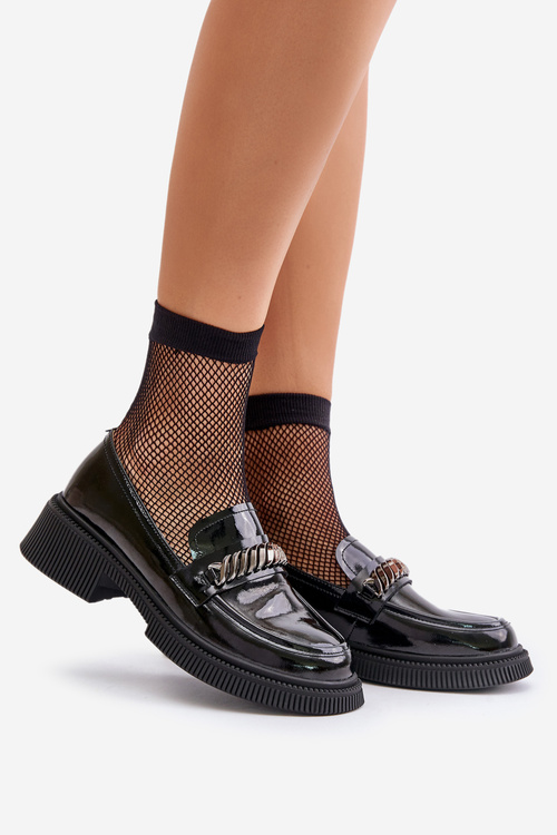 Жіночі лаковані лофери з декором LZ42-030 Чорні D&A