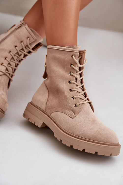 Жіночі утеплені робочі ботильйони на блискавці з екозамші бежеві Mardia