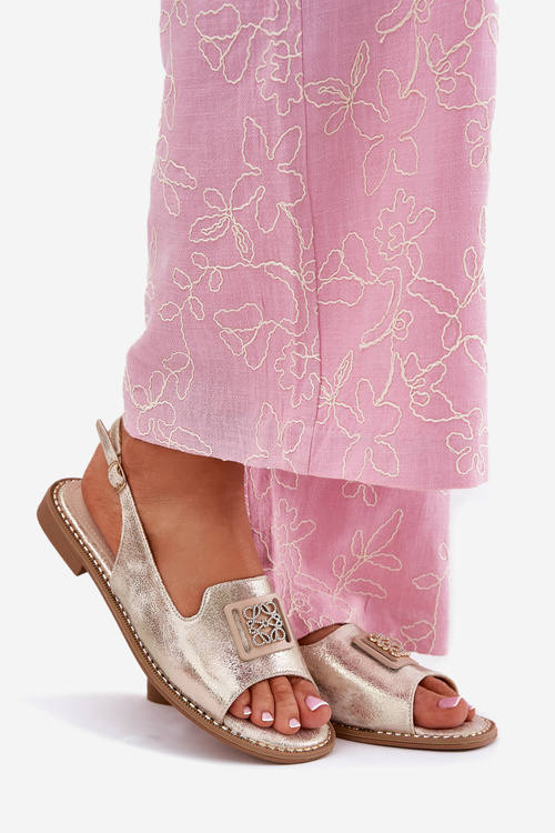 Елегантні Жіночі Сандалі На Плоскому Каблуку З Декорацією S.Barski KV51-082 Золоті