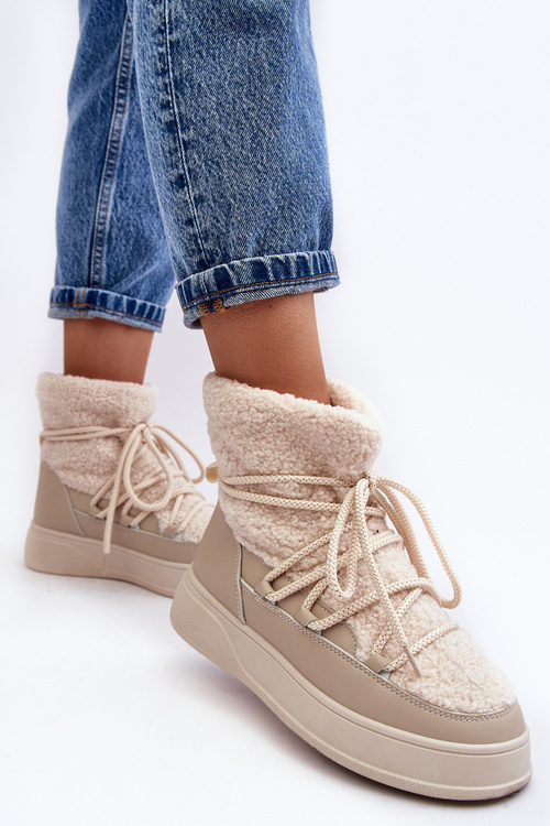 Жіночі зимові черевики на платформі світло-бежеві Ahatissa