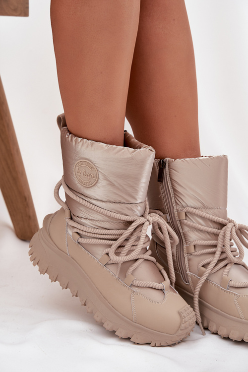 Шкіряні зимові чоботи на платформі Lee Cooper LCJ-25-12-3663 бежево-золоті