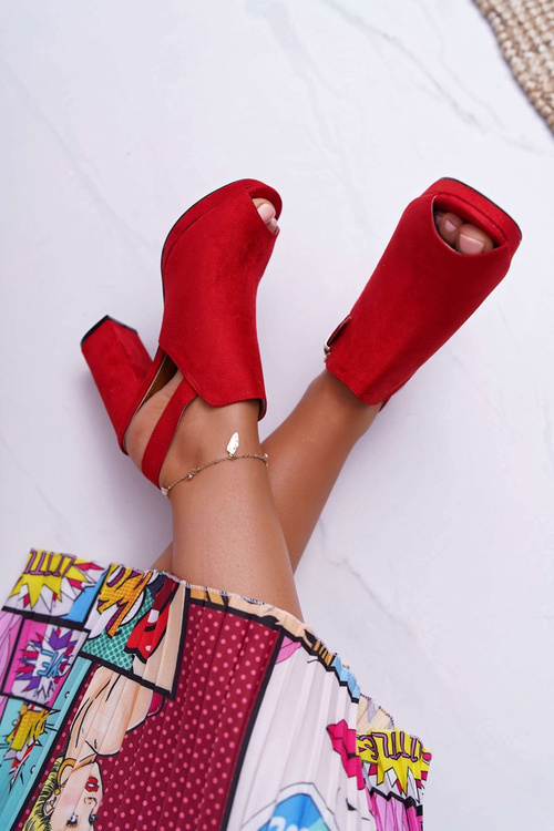 Жіночі босоніжки на шпильці з відкритим носком червоні Montree