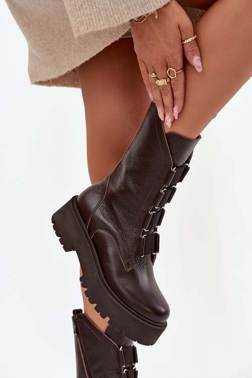 Жіночі чоботи з натуральної шкіри на платформі Zazoo 3795 Шоколадні