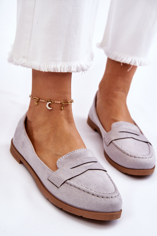 Зручні замшеві жіночі лофери сірі Lucca