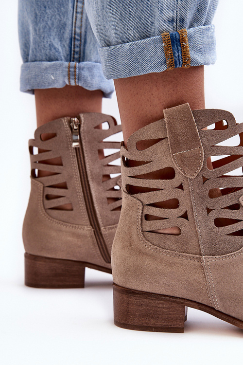 Жіночі шкіряні ботильйони Lewski 3329 темно-бежеві на шнурівці