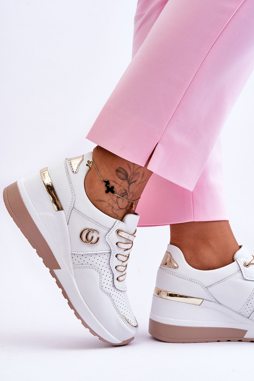Жіноче шкіряне спортивне взуття біло-золоте Rebeca
