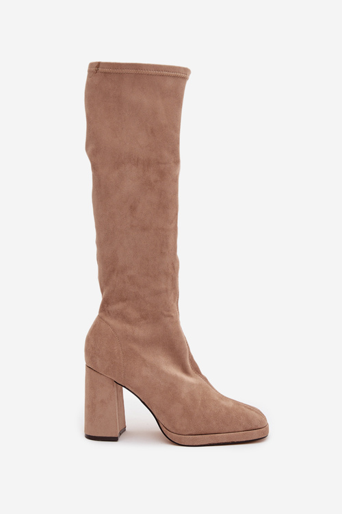 Жіночі чоботи з швами на квадратному каблуці бежеві Brivana