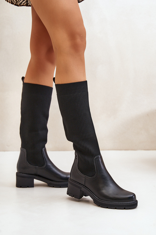Чорні черевики з гумкою над коліном Vaimi