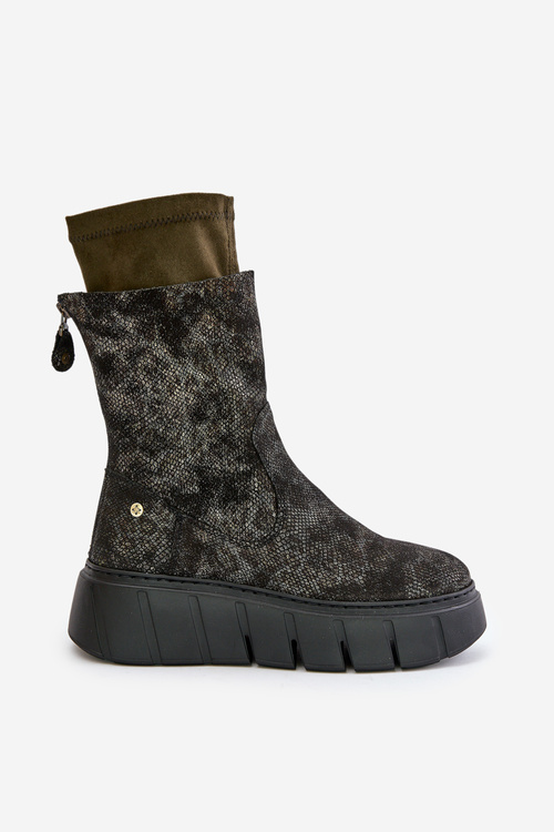 Жіночі шкіряні черевики на масивній платформі Maciejka 06766-09 Хакі