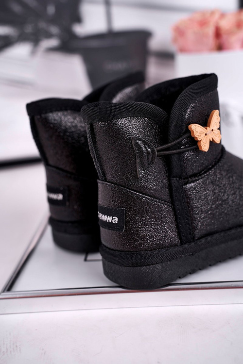 Дитячі снігові черевики теплі з метеликом чорні Космічні
