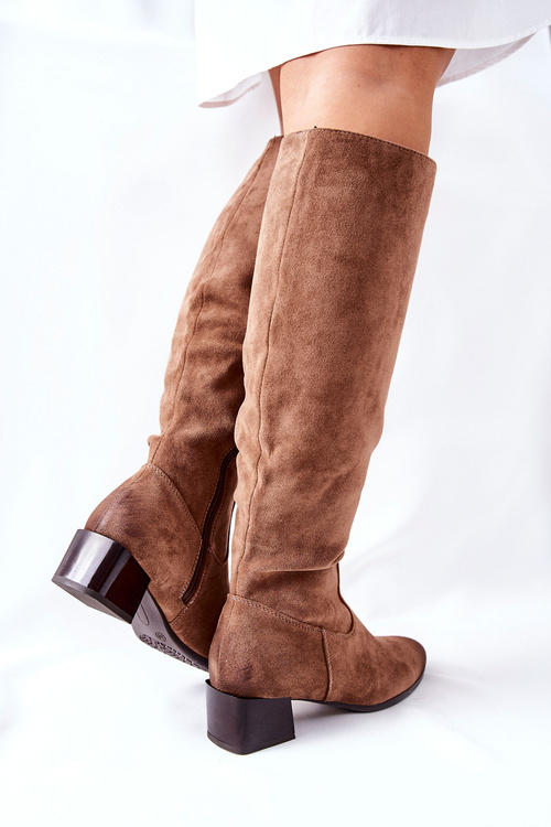 Жіночі високі чоботи на підборах бежеві Боле