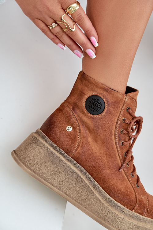 Замшеві ботильйони на масивній платформі Maciejka 06309-29 Коричневий