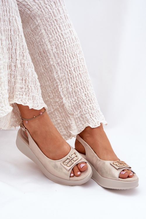 Шкіряні Жіночі Сандалі На Котурні З Декоративним Елементом S.Barski LR51-593 Золоті