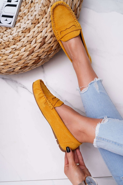 Жіночі мокасини жовте замшеве болеро