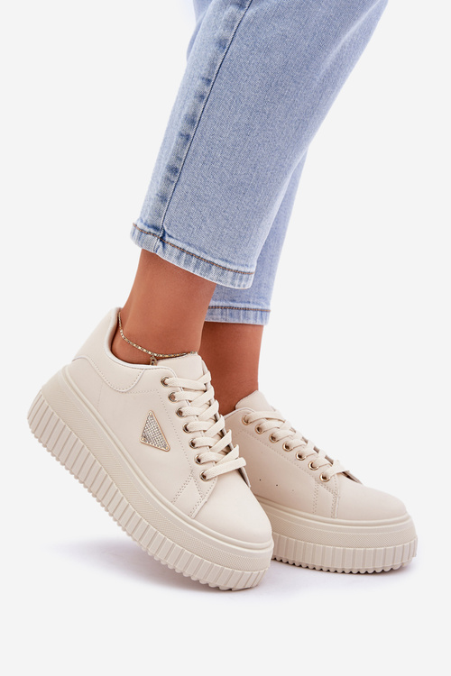 Стильні кросівки на масивній платформі світло-бежеві Vallexia