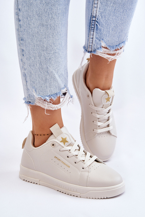 Жіноче спортивне взуття на шнурівці бежевого кольору Mikaela