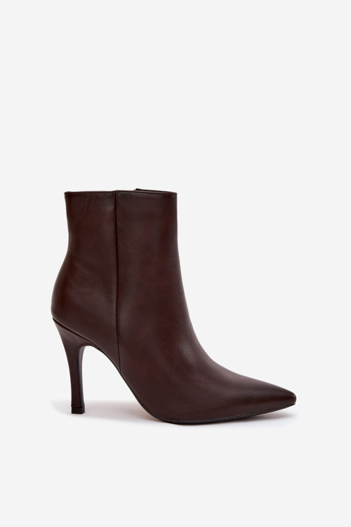 Обігріті жіночі ботильйони на підборах з еко-шкіри шоколад Nolisse