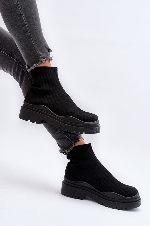 Чорні жіночі чоботи-носки на масивній підошві Elipara