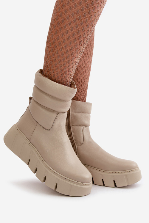 Zazoo 60512 Жіночі шкіряні ботильйони на блискавці, утеплені фетром, світло-бежеві