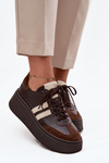 Шкіряні жіночі кросівки на платформі Zazoo 3775 шоколадні