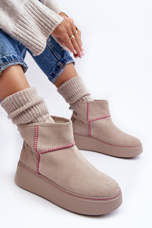 Жіночі замшеві зимові черевики Maciejka 06257-22 світло-бежевий