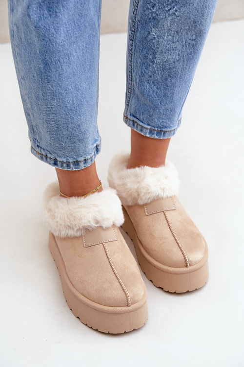 Снігоступи З Низьким Чоботом З Пухнастим На Платформі Еко Замшеві Світло-Бежеві Neathoria