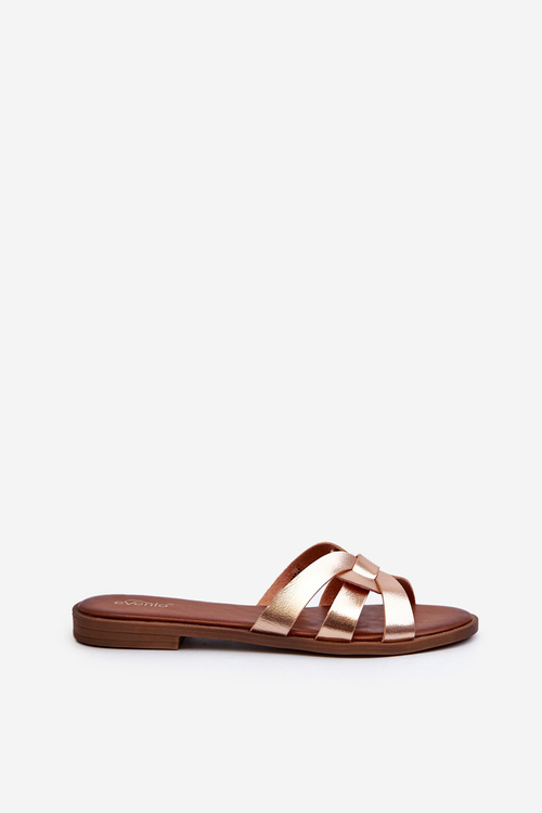 Жіночі босоніжки на плоскій підошві із золотої штучної шкіри Rosalini