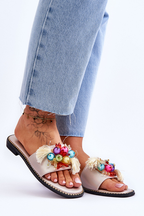 Тапочки з декоративними намистинами S.Barski KV-2775-47 Голі