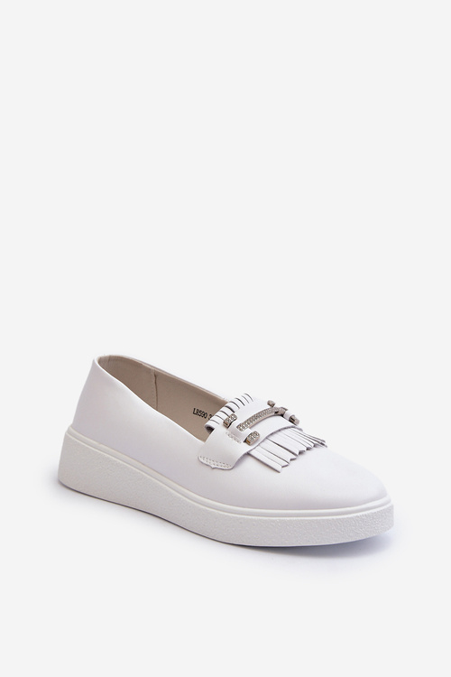 Легкі жіночі шкіряні мокасини на платформі білі S.Barski LR590