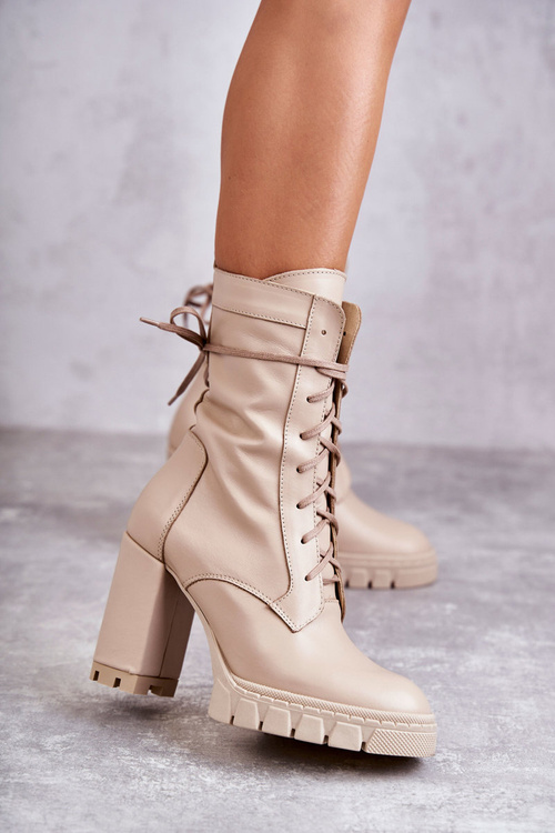 Жіночі шкіряні чоботи на платформі бежеві Edna