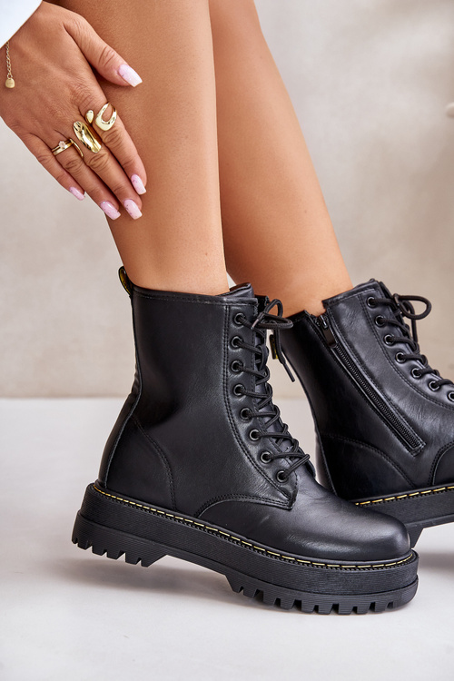 Теплі ботильйони робочі з еко шкіри на блискавці чорного кольору Naleli