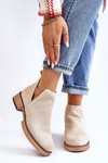 Замшеві ажурні чоботи на плоскій підошві бежеві Angie